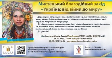 У Цюріху проведуть мистецький благодійний захід «Україна: від війни до миру»